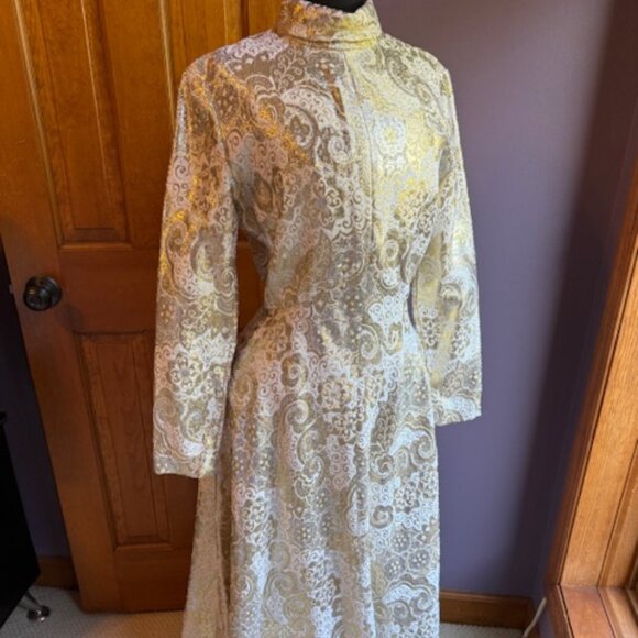 Vintage handmade Silver and Gold Brocade Dress, medium, Stunning !! - Picture 1 of 9